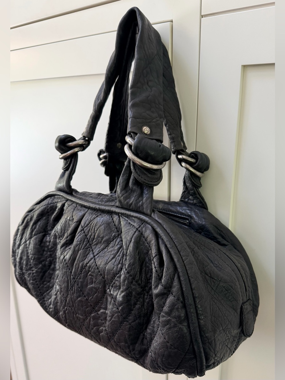 CHANEL Le Marais Large Bowler Black Quilted Leather Rare Vintage - Picture 2 of 13